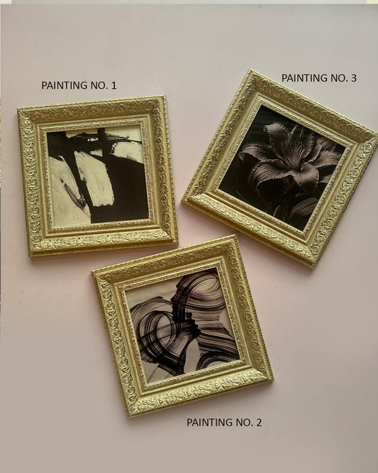 Beige gold frame pair with digital abstract prints